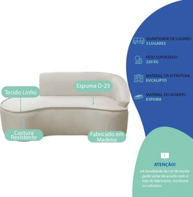 Divã Recamier Curvo Sala de Estar Recepção Marrocos 180cm Lado Esquerdo Linho