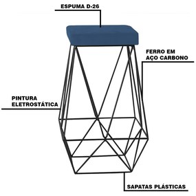 Banqueta Decorativa Kathy Base Preta Suede Azul Marinho G41 - Gran Belo