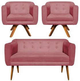 KIT 01 NAMORADEIRA E 02 POLTRONAS GIRATO - Rose