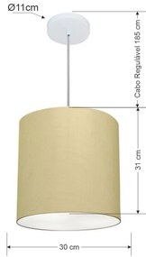 Lustre Pendente Cilíndrico Md-4036 Cúpula em Tecido 30x31cm Algodão Crú - Bivolt