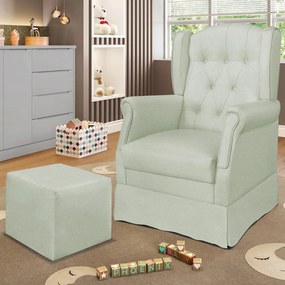 Poltrona de Amamentação com Balanço e Puff Elyra Veludo P02 - D'Rossi - Menta