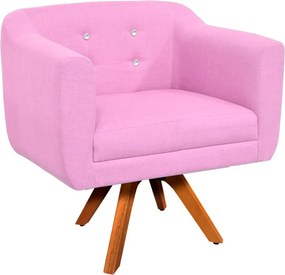 Kit 02 Poltronas Giratória Julia Linho com Strass Base Madeira MM30 D01 - D'Rossi - Rosa Chiclete A08