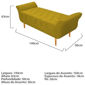 Recamier Estofado Ari 140 cm Casal Suede Amarelo - ADJ Decor