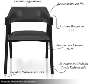 Cadeira Sala de Jantar e Jogos Carteados Madeira Maciça Poker PU Grafite/Preto G42 - Gran Belo