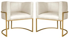 Kit 2 Poltronas Dália Luxo Moderna Estofada Design Sofisticado com Base de Ferro Dourado Corano