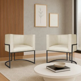 Kit 2 Poltronas Dália Luxo Moderna Estofada Design Sofisticado com Base de Ferro Preto Bouclé