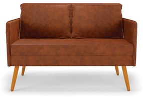 Kit 01 Namoradeira 02 Lugares e 01 Poltrona Mari Corano Nozes Pés Palito Castanho - D'Rossi