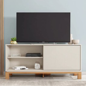 Bancada Átomo 136cm para TV até 45 com Porta de Correr Ripada MDP OffWhite/Freijo G11 - Gran Belo
