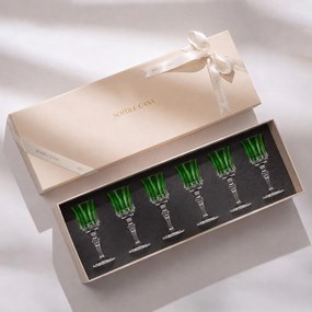 Kit 6 Taças de Cristal Lapidado 66 P/ Licor c/ Caixa de Presente - Verde Escuro  Verde Escuro