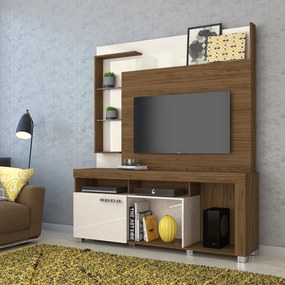 Estante de TV 50 Pol 160cm Sala de Estar Velora M20 - D'Rossi - Naturale e Off White