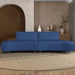 Sofá 4 Lugares 240cm Orgânico Pé Ferro Nagai Veludo Azul Z55 - Mpozena
