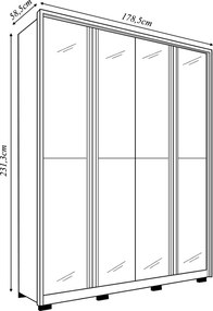 Guarda Roupa Orbit Solteiro 4 Portas de Bater com 4 Espelhos e Gavetas  MDF Buriti/Fendi G11 - Gran Belo