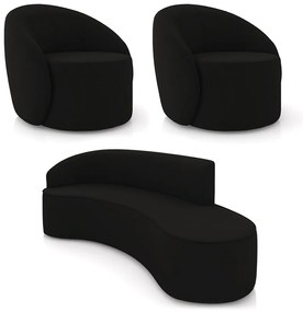 Sofá 4 Lugares Orgânico 220cm Morgan e 2 Poltronas Lua Suede D03 - D'Rossi - Preto