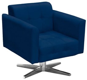 Kit 01 Namoradeira e 01 Poltrona Giratória Elisa Suede Base Estrela Cromada D'Rossi - Azul Marinho