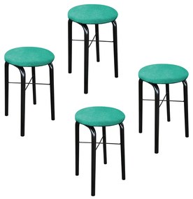 Kit 04 Banquetas Baixa Manu Suede - Verde Turquesa