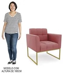Sofá Namoradeira e 2 Poltronas Base Industrial Dourado Ana Suede Rosê