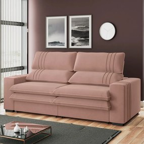 Sofá 2 Lugares Retrátil Noruega 230 cm Veludo Pés Tabaco - D'Rossi - Rose
