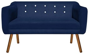 Kit 01 Namoradeira 02 Lugares e 02 Poltronas Giratória Julia Suede com Strass Base Madeira MM30 D'Rossi - Azul Marinho