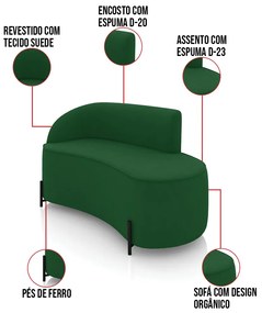 Sofá 2 Lugares Orgânico 140cm Pé Ferro Preto Morgan Suede D03 - D'Rossi - Verde