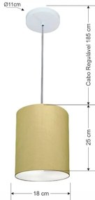 Lustre Pendente Cilíndrico Md-4012 Cúpula em Tecido 18x25cm Algodão Crú - Bivolt