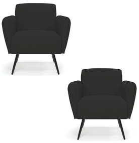 Kit 2 Poltronas Pés Palito de Ferro Bruna Veludo D01 - D'Rossi - Preto
