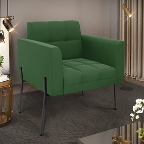 Poltrona Pé de Ferro Preto para Sala Elisa Suede - D'Rossi - Verde