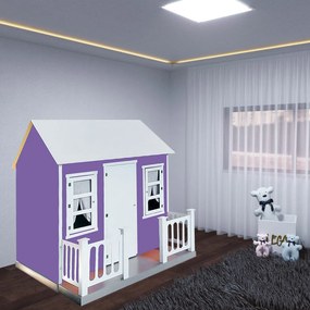 Casinha de Brinquedo com Cercado e Cortinas Roxa/Branco L12 - Gran Belo