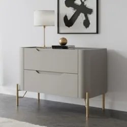 Mesa Cabeceira Quarto 68cm 2 Gavetas Becca Grigio/Dourado I06 - Mpozen