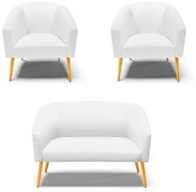 Namoradeira e 2 Poltronas Pé Palito Castanho Stella Sintético Branco D03 - D'Rossi