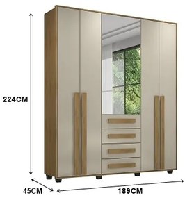 Guarda-Roupa Casal Com Espelho 5 Portas 3 Gavetas Las Vegas III Cinamomo/Off White – RV Móveis