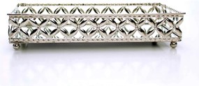 Bandeja Decorativa Retangular Em Metal Prata Com Espelho 5x24 Cm  - D'Rossi