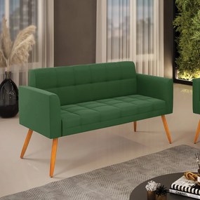 Sofá Namoradeira Elisa Suede Verde Pés Palito Castanho - D'Rossi