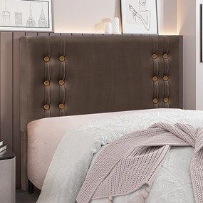 Cabeceira Decorativa Casal 1,40M Kors Veludo Marrom G63 - Gran Belo