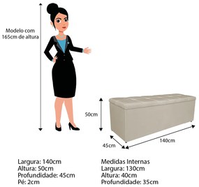 Calçadeira Estofada Manchester 140 cm Casal Suede Bege - ADJ Decor