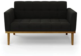 Sofá Namoradeira 2 Lugares Base de Madeira Castanho Elisa Suede D03 - DRossi - Preto