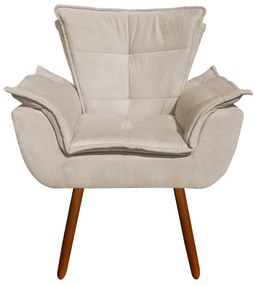 Poltrona Sala de Estar Pé Palito de Madeira Kit 2 Opala Suede Bege D03 - D'Rossi