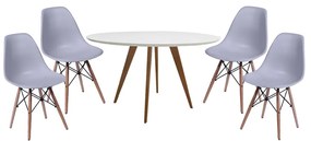 Conjunto Mesa Square Redonda Branco 88cm com 4 Cadeiras Eiffel - Cinza