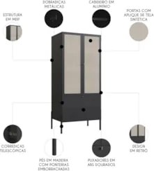 Guarda Roupa Solteiro 80cm Com 2 Portas Arlo Nero Preto A10 - Mpozenat