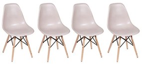 Conjunto 4 Cadeiras Eiffel Base Madeira Bege Acinzentado - Conjunto 4 Cadeiras Eiffel Base Madeira - Bege Acinzentado