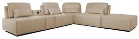 Sofá de Canto Yale 4 Lugares + Puff e Console com Luminária Couro Pérola 370cm - 69951 Sun House
