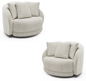 Kit 2 Poltronas Decorativas Base Giratória Galáxia com Almofadas Boucle Branco G45 - Gran Belo