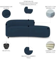 Sofá 4 Lugares 220cm Wendi e Poltrona Steve Boucle Azul I01  - Mpozena