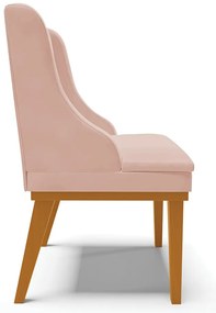 Kit 10 Cadeiras de Jantar Liz Veludo Rosê Base Fixa Madeira Castanho D03 - D'Rossi