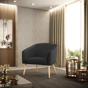 Poltrona Decorativa Pé Palito Natural Stella Sintético D03 - D'Rossi - Preto