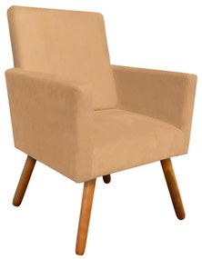 Poltrona Nina Suede Caramelo Sisal Pés Palito Castanho D'Rossi
