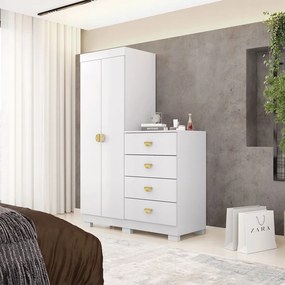 Cômoda Roupeiro Allure 4 Gavetas 2 Portas com Prateleiras Branco G98 - Gran Belo