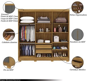 Guarda Roupa Casal Doral 218cm 6 Portas de Bater 2 Gavetas Nature/Chumbo G98 - Gran Belo