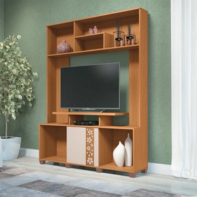 Estante Decorativo MDP/MDF Porta com Dobradiças Laterais Jida TV até 47 Pol Cinamomo/Off White  G26 - Gran Belo