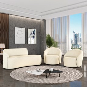 Sofá 3 Lugares Orgânico 180cm Morgan e 2 Poltronas Lua Linho - Bege