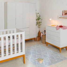 Kit Quarto Infantil Elfe Branco  - Cômoda 4 Gavetas + Guarda-Roupa + Berço Noah com Pés Square Madeira - Kit Quarto Infantil Elfe Branco Fosco - Cômoda 4 Gavetas + Guarda-Roupa + Berço Noah com Pés Square Madeira